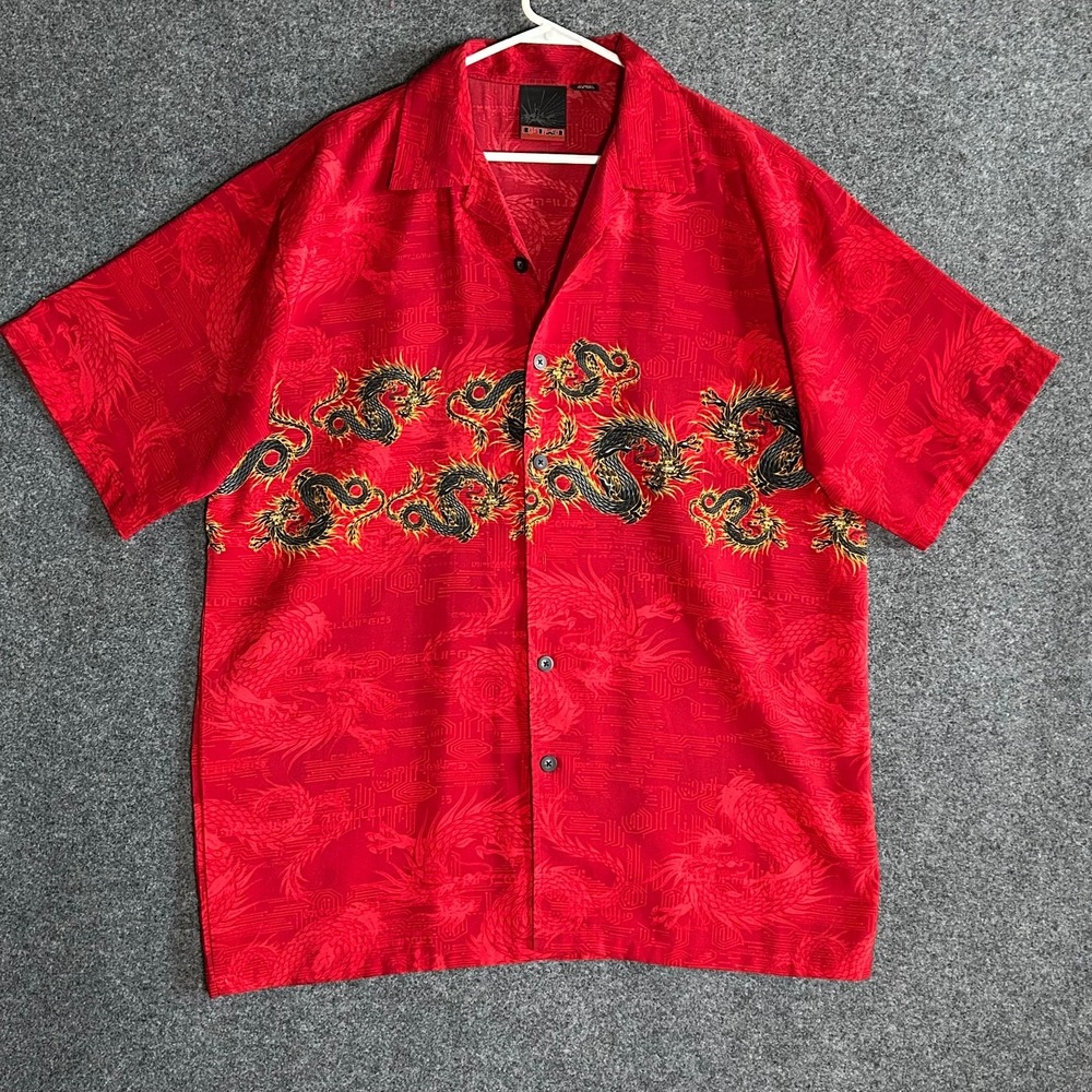 NWOT*  VTG C-Two Red Dragon Shirt Button Down Short Sleeve‎ - Men's SIze XL